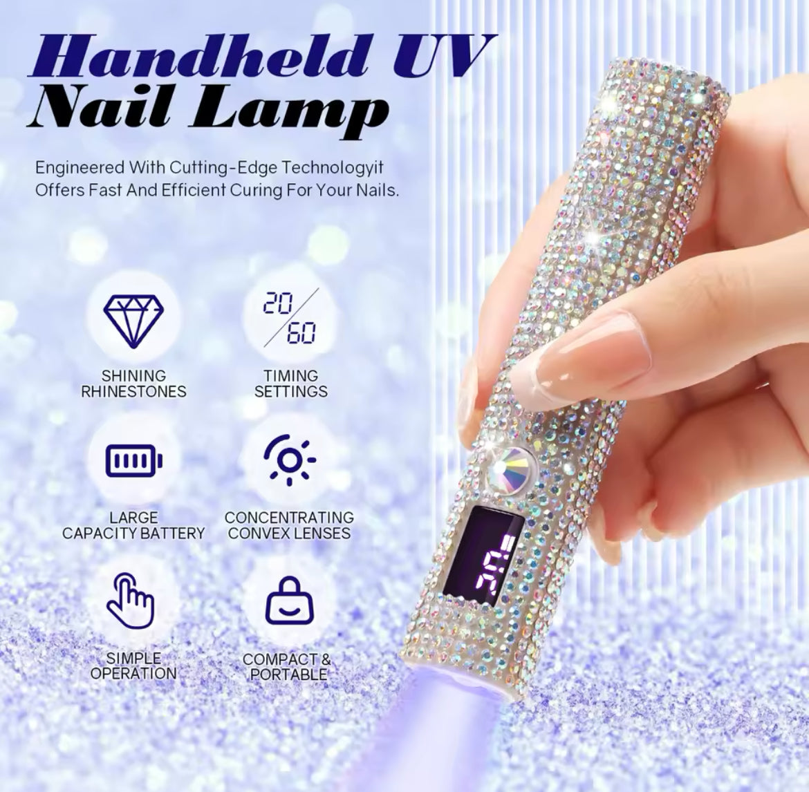 Lampe LED UV Rechargeable pour Verhéritage à Ongles Portable, Sèche-Ongles Sans Fil, Surface en Diamant pour un Durcissement Rapide, Manucure DIY à Domicile