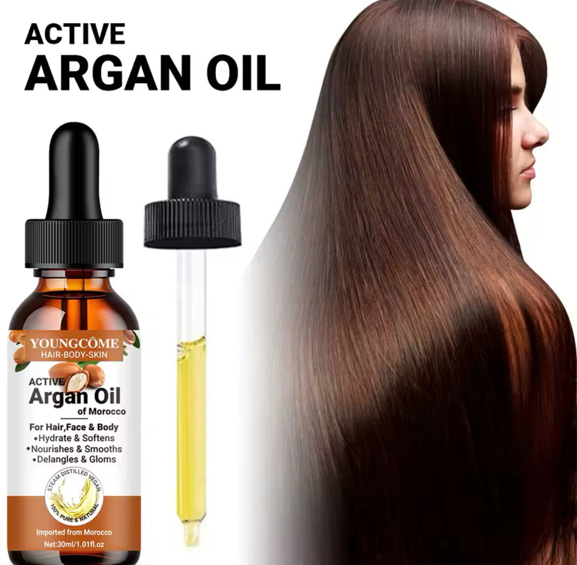 Moroccan argan oil for hair, care essence, nourishing, moisturizing, facial repair, split-end improvement, firming, lifting, and skincare